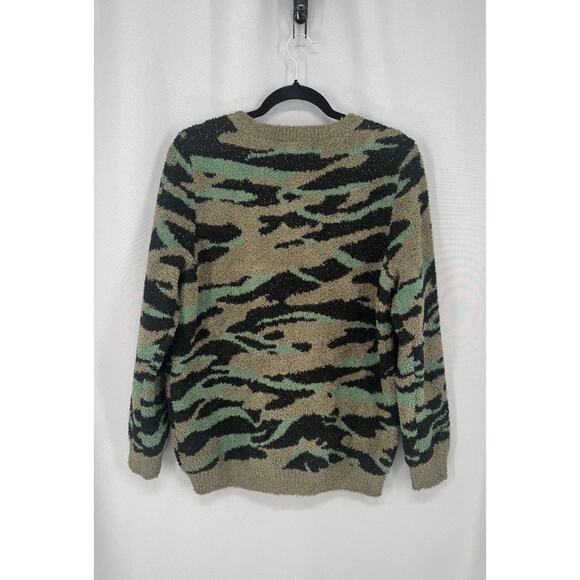 Barefoot Dreams Sweater Womens Large Camo Army CozyChic Crewneck Pullover Knit - Picture 2 of 9